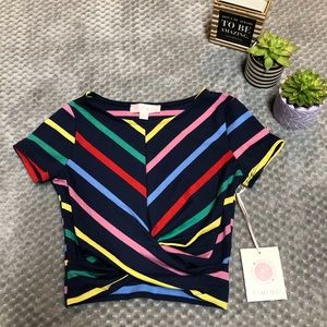 🍭🆕Timing Navy Blue Crop Top w/ Colorful Stripes